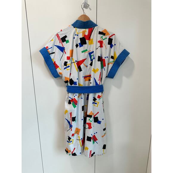 Vintage 80s Unisex Robe Terry Cloth Geo Print Size Medium Womens Quirky Fun - Picture 5 of 9